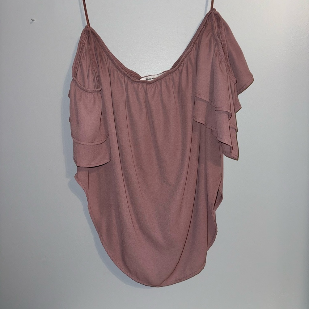 Bluenotes Dusty Rose Ruffle Off the Shoulder Short Sleeve Top